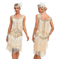 1920 Retro Gatsby Ball Dress Dance Dress Round Neck Beaded Tassel Dress Beige