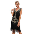 1920 Retro Gatsby Ball Dress Dance Dress Round Neck Beaded Tassel Dress Black