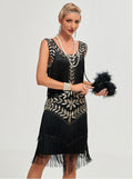 1920 Retro Gatsby Ball Dress Dance Dress Round Neck Beaded Tassel Dress Black