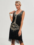 1920 Retro Gatsby Ball Dress Dance Dress Round Neck Beaded Tassel Dress Black