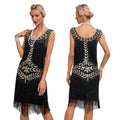 1920 Retro Gatsby Ball Dress Dance Dress Round Neck Beaded Tassel Dress Black