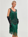 1920 Retro Gatsby Ball Dress Dance Dress Round Neck Beaded Tassel Dress Green
