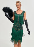 1920 Retro Gatsby Ball Dress Dance Dress Round Neck Beaded Tassel Dress Green