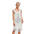 1920 Retro Gatsby Ball Dress Dance Dress Round Neck Beaded Tassel Dress White