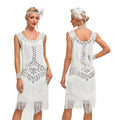 1920 Retro Gatsby Ball Dress Dance Dress Round Neck Beaded Tassel Dress White