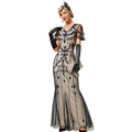 1920s Flapper Dresses Roaring 20s Vintage Sequin Mermaid Evening Gowns Beige