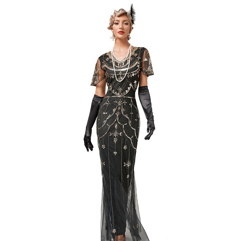 1920s Flapper Dresses Roaring 20s Vintage Sequin Mermaid Evening Gowns Black