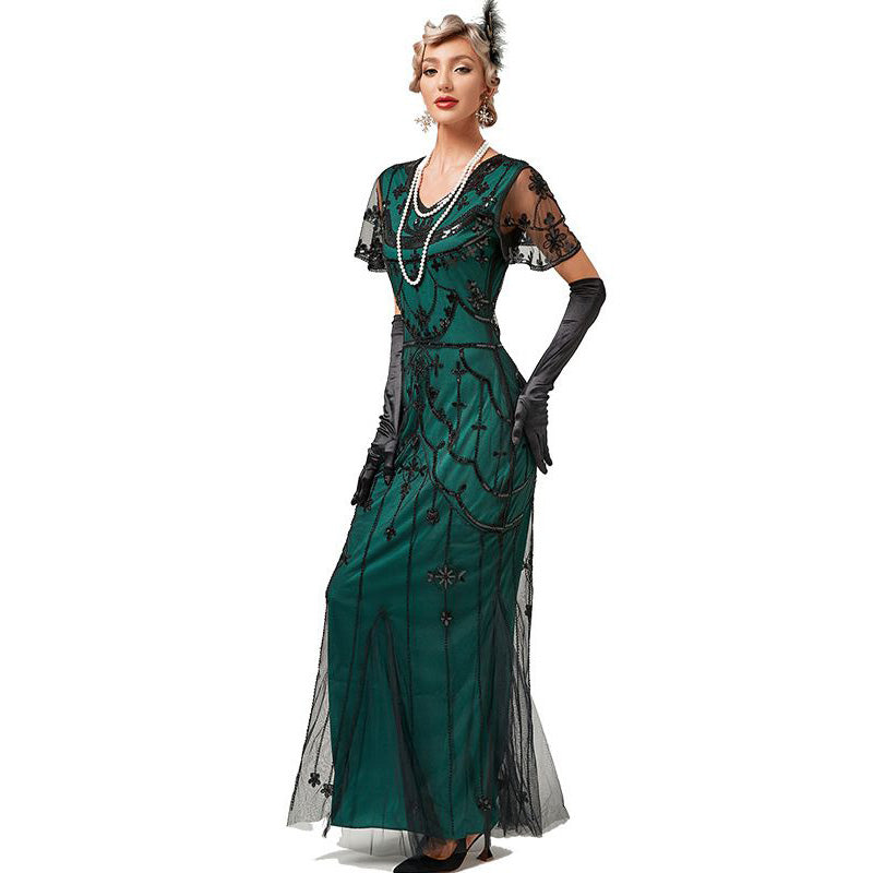 1920s Flapper Dresses Roaring 20s Vintage Sequin Mermaid Evening Gowns Green