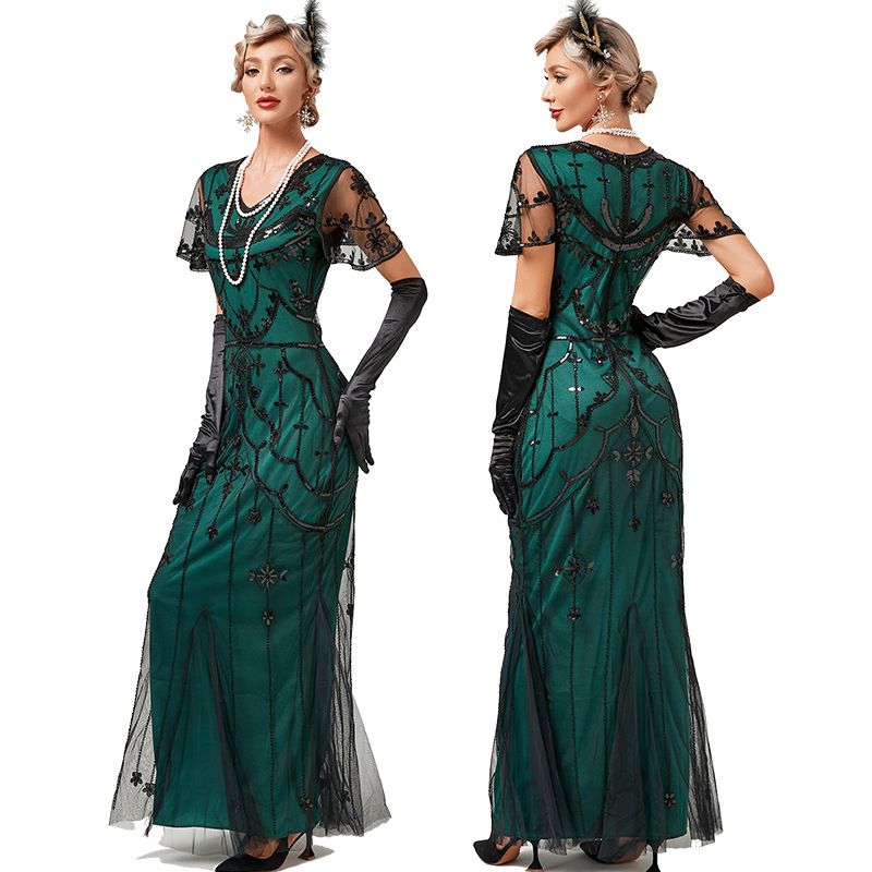 1920s Flapper Dresses Roaring 20s Vintage Sequin Mermaid Evening Gowns Green