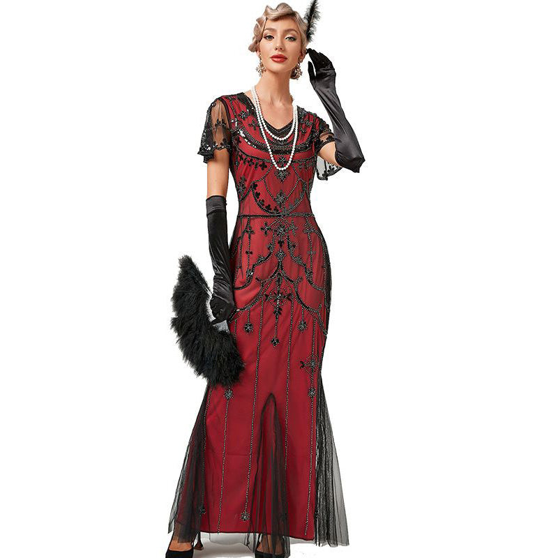 1920s Flapper Dresses Roaring 20s Vintage Sequin Mermaid Evening Gowns Red