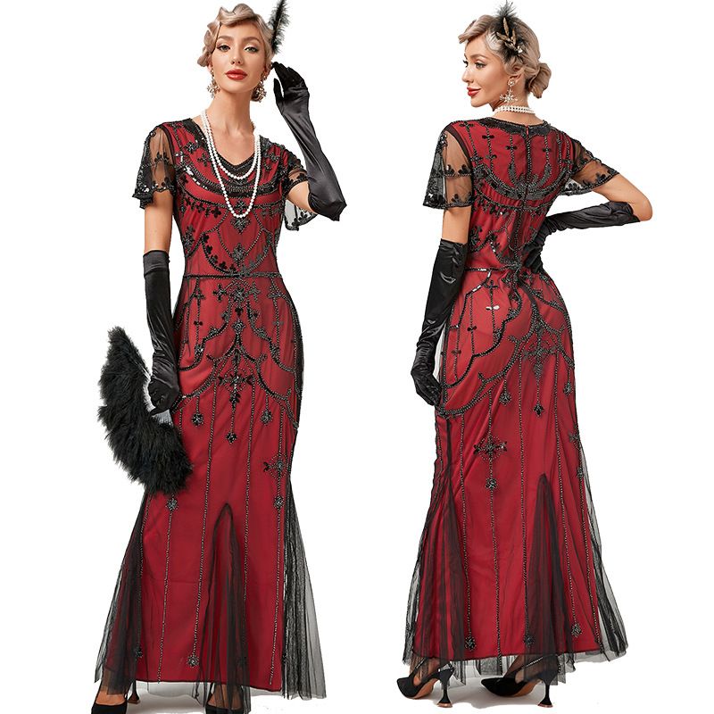 1920s Flapper Dresses Roaring 20s Vintage Sequin Mermaid Evening Gowns Red