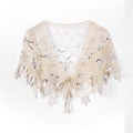 1920s Shawl Wraps Sequin Beaded Evening Cape Bridal Shawl Bolero Flapper Cover Up Beige