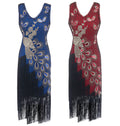 1920s Vintage Peacock Sequined Gatsby Fringed Flapper Roaring 20s Party Dress 