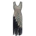 1920s Vintage Peacock Sequined Gatsby Fringed Flapper Roaring 20s Party Dress Beige