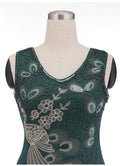 1920s Vintage Peacock Sequined Gatsby Fringed Flapper Roaring 20s Party Dress Green