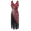 1920s Vintage Peacock Sequined Gatsby Fringed Flapper Roaring 20s Party Dress Red