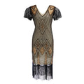 1920s Vintage Retro Sequin Gatsby Roaring 20s Flapper Cocktail Long Dress Beige