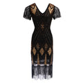 1920s Vintage Retro Sequin Gatsby Roaring 20s Flapper Cocktail Long Dress Black