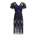 1920s Vintage Retro Sequin Gatsby Roaring 20s Flapper Cocktail Long Dress Blue