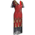 1920s Vintage Retro Sequin Gatsby Roaring 20s Flapper Cocktail Long Dress Red