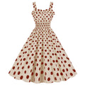 1950s Dresses for Women Vintage Rockabilly Retro Straps Pink Plaid A-line Swing Midi Dress Beige