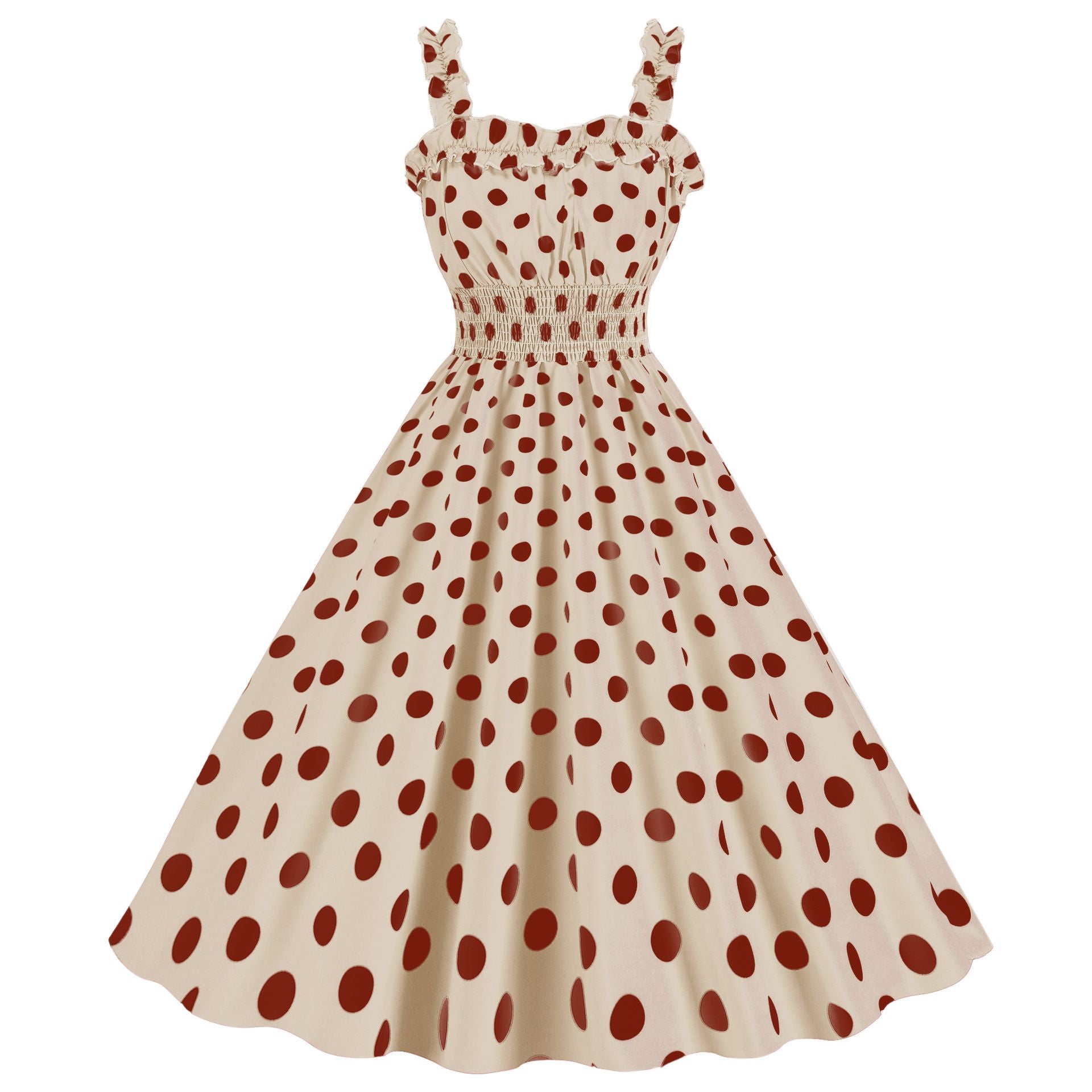 1950s Dresses for Women Vintage Rockabilly Retro Straps Pink Plaid A-line Swing Midi Dress Beige