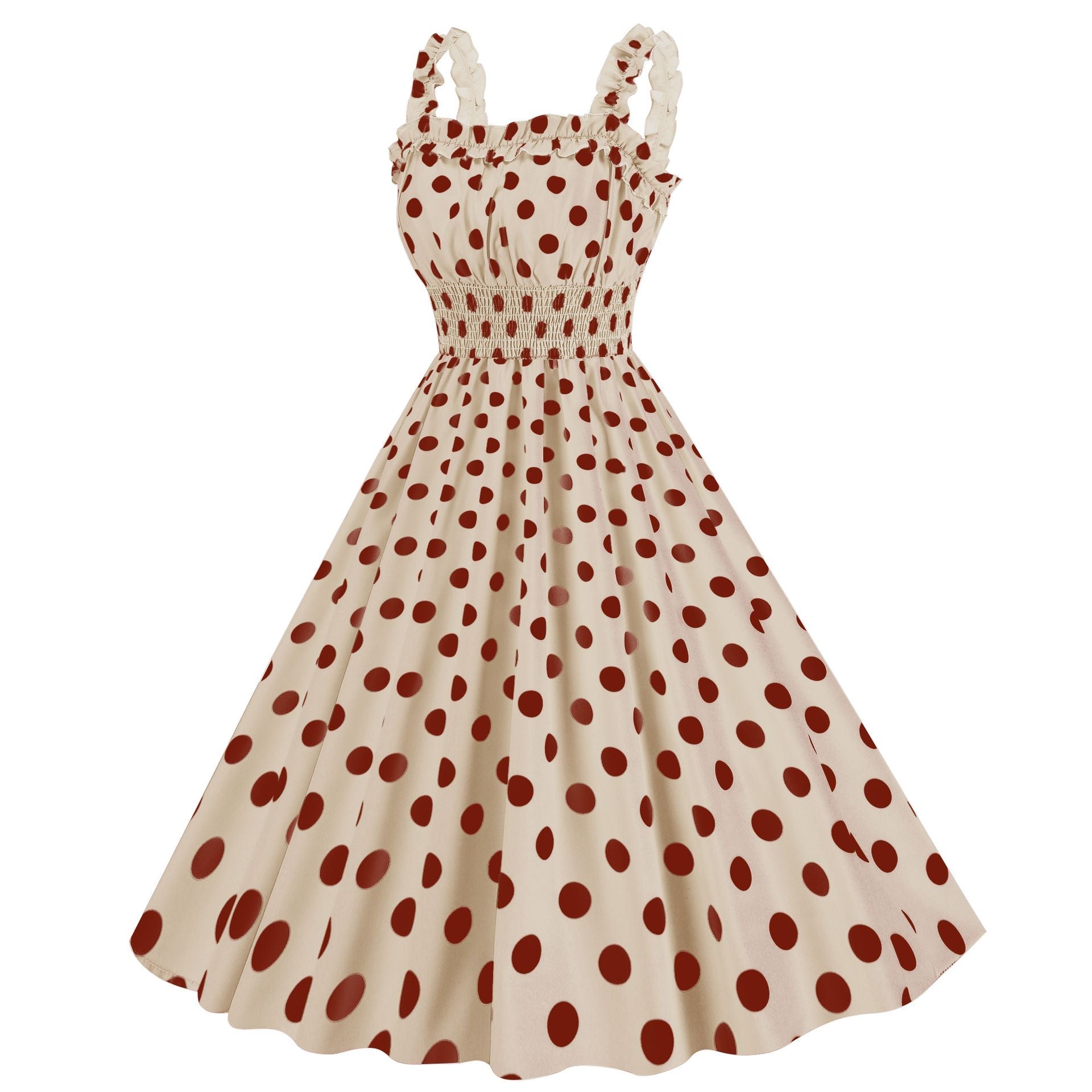 1950s Dresses for Women Vintage Rockabilly Retro Straps Pink Plaid A-line Swing Midi Dress Beige