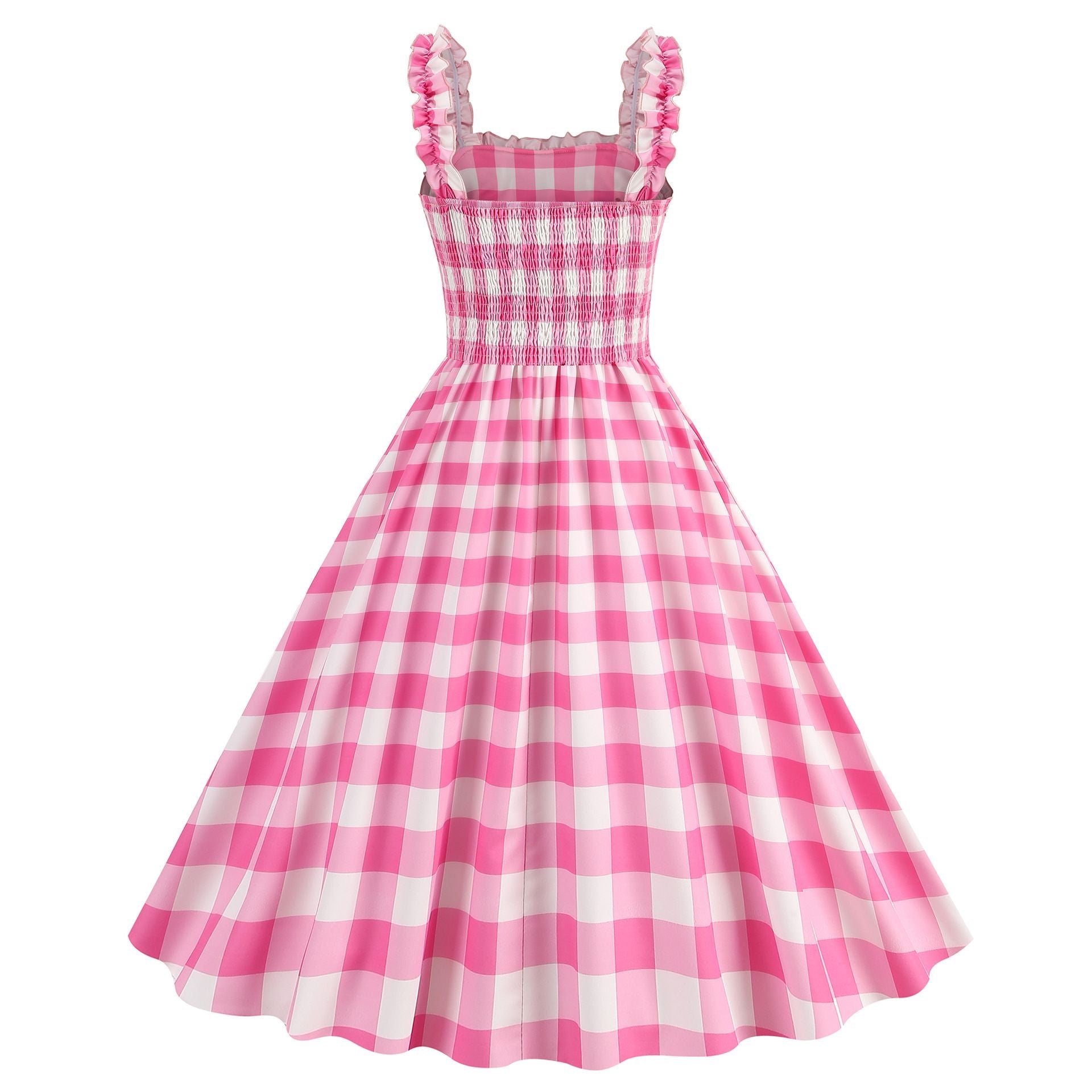 1950s Dresses for Women Vintage Rockabilly Retro Straps Pink Plaid A-line Swing Midi Dress Pink