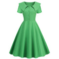 1950s Retro Vintage Party Swing Dress Elegant Rockabilly Short Sleeve Pin Up Dress Green