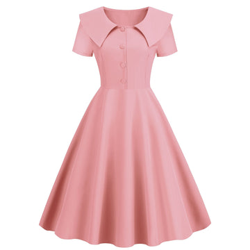 1950s Retro Vintage Party Swing Dress Elegant Rockabilly Short Sleeve Pin Up Dress Pink