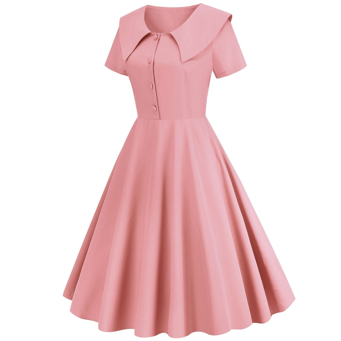 1950s Retro Vintage Party Swing Dress Elegant Rockabilly Short Sleeve Pin Up Dress Pink