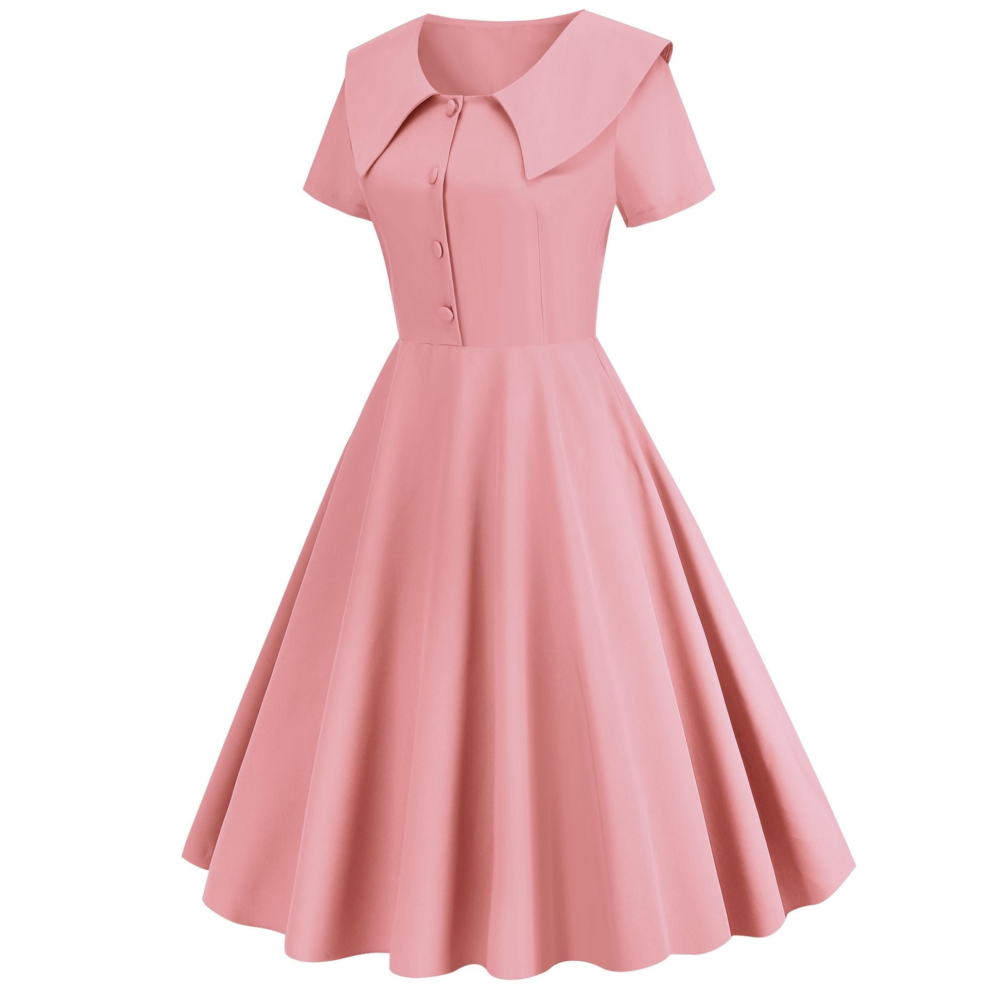 1950s Retro Vintage Party Swing Dress Elegant Rockabilly Short Sleeve Pin Up Dress Pink