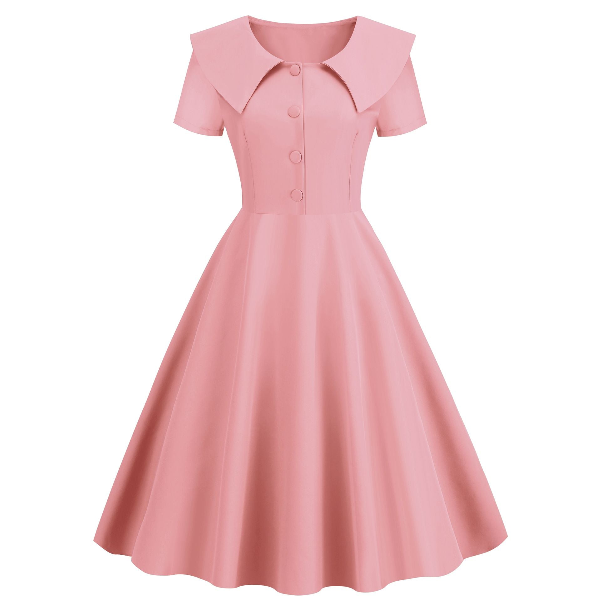 1950s Retro Vintage Party Swing Dress Elegant Rockabilly Short Sleeve Pin Up Dress Pink