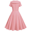 1950s Retro Vintage Party Swing Dress Elegant Rockabilly Short Sleeve Pin Up Dress Pink