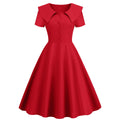 1950s Retro Vintage Party Swing Dress Elegant Rockabilly Short Sleeve Pin Up Dress Red