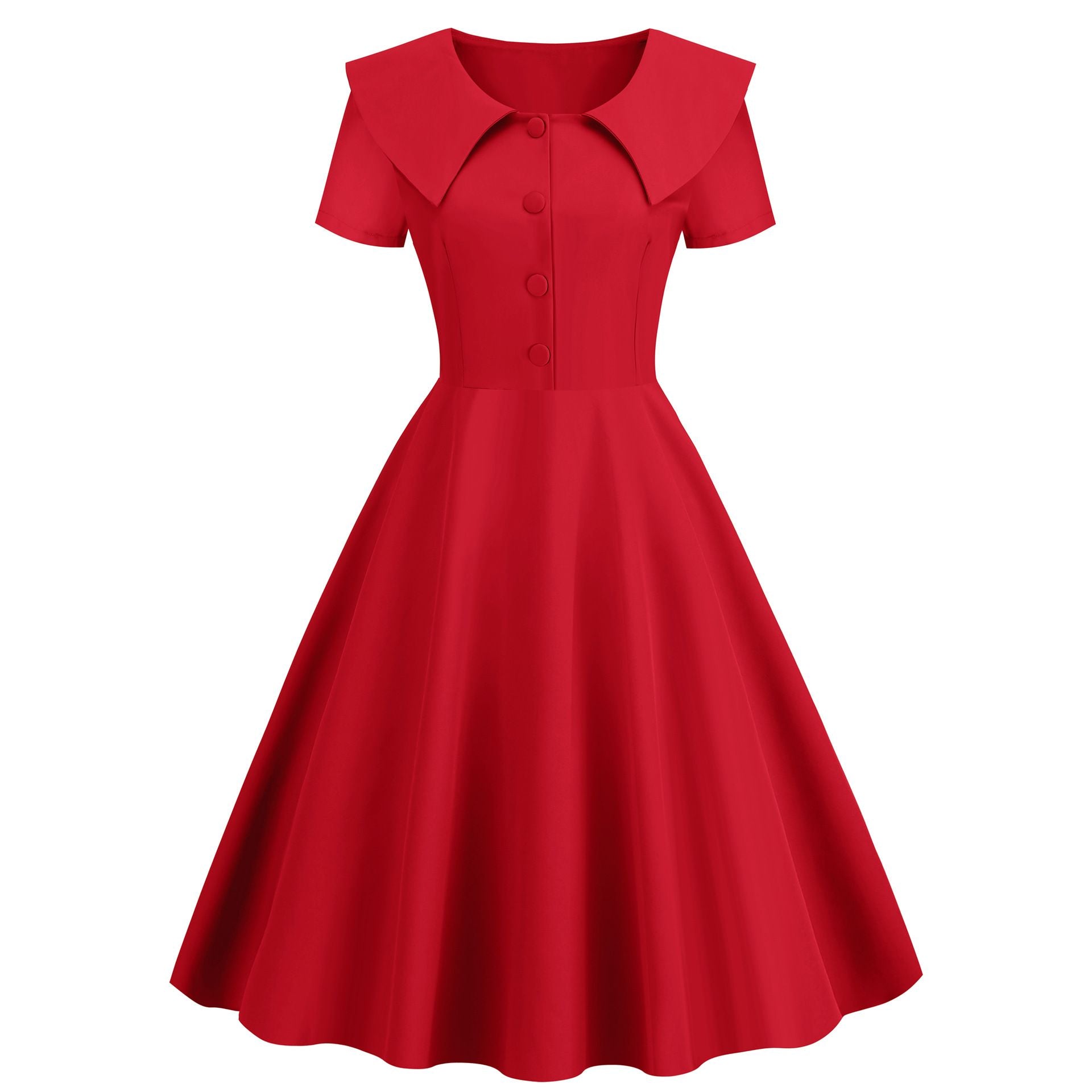 1950s Retro Vintage Party Swing Dress Elegant Rockabilly Short Sleeve Pin Up Dress Red