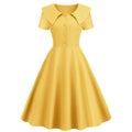 1950s Retro Vintage Party Swing Dress Elegant Rockabilly Short Sleeve Pin Up Dress Yellow