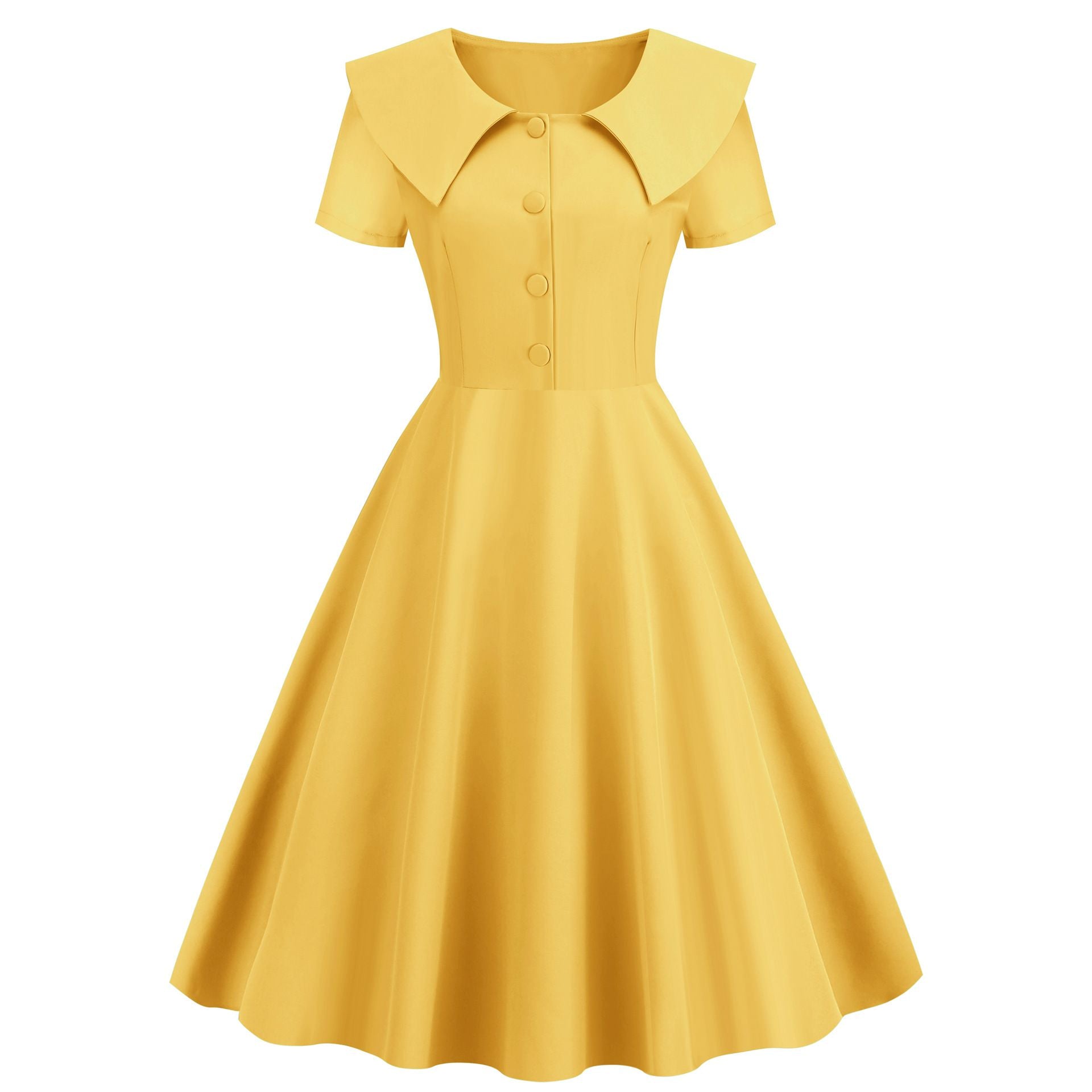 1950s Retro Vintage Party Swing Dress Elegant Rockabilly Short Sleeve Pin Up Dress Yellow