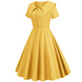 1950s Retro Vintage Party Swing Dress Elegant Rockabilly Short Sleeve Pin Up Dress Yellow