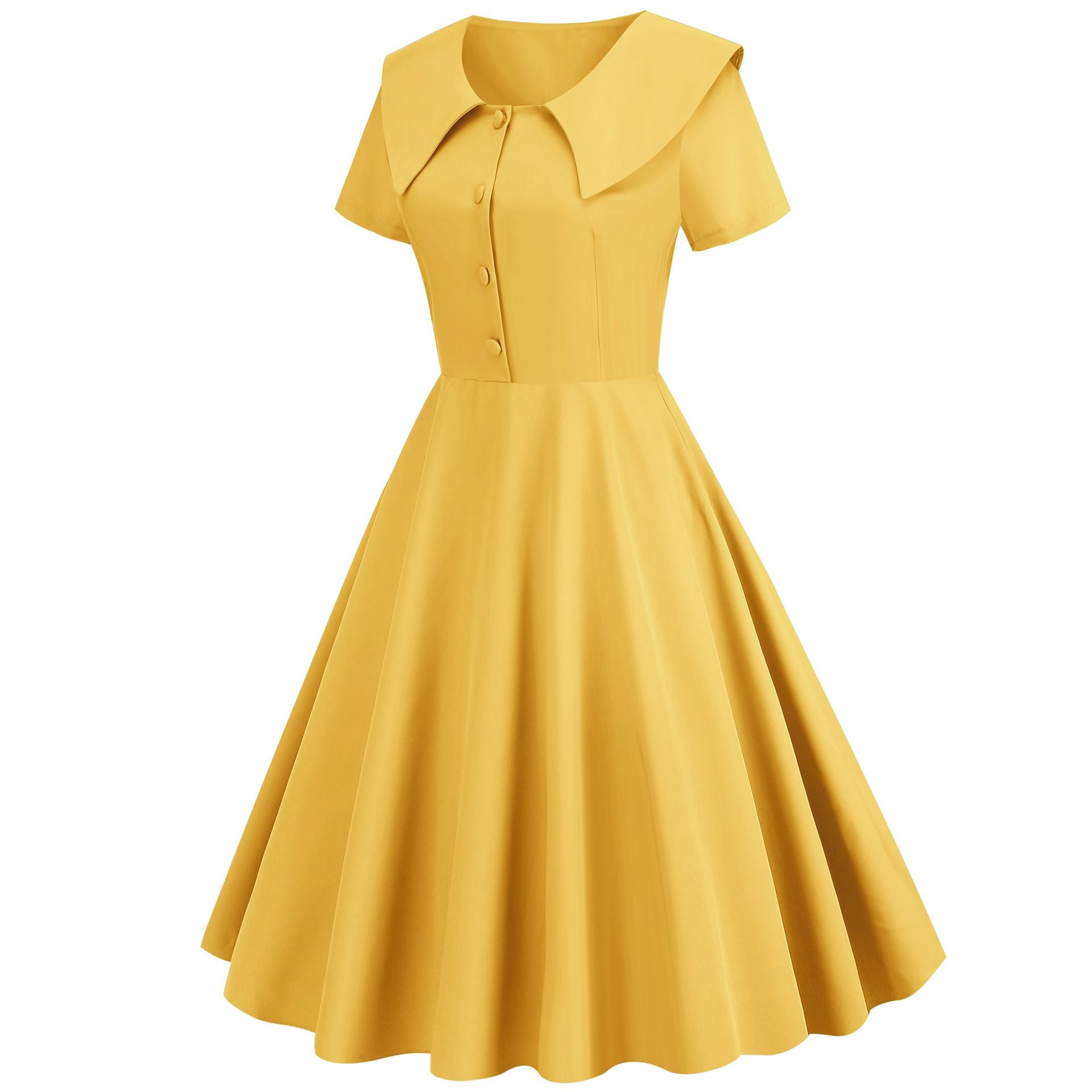 1950s Retro Vintage Party Swing Dress Elegant Rockabilly Short Sleeve Pin Up Dress Yellow