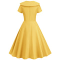 1950s Retro Vintage Party Swing Dress Elegant Rockabilly Short Sleeve Pin Up Dress Yellow