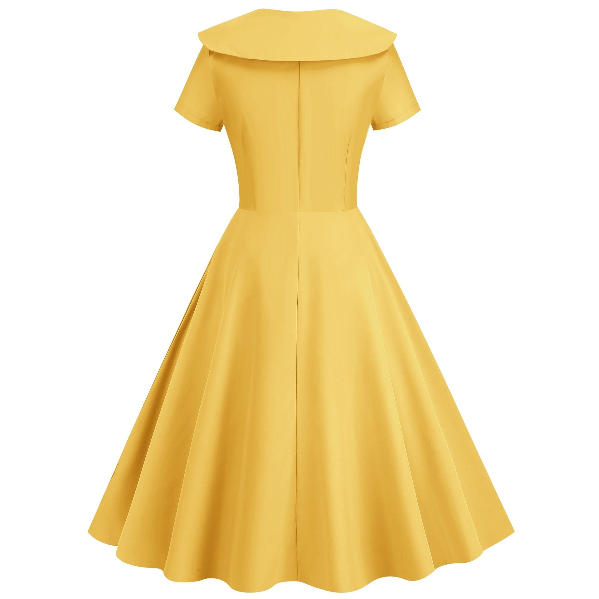 1950s Retro Vintage Party Swing Dress Elegant Rockabilly Short Sleeve Pin Up Dress Yellow