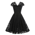50s 60s Womens Vintage Party Dress V Neck Lace Pin Up Rockabilly Dress Black