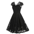 50s 60s Womens Vintage Party Dress V Neck Lace Pin Up Rockabilly Dress Black