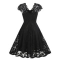 50s 60s Womens Vintage Party Dress V Neck Lace Pin Up Rockabilly Dress Black