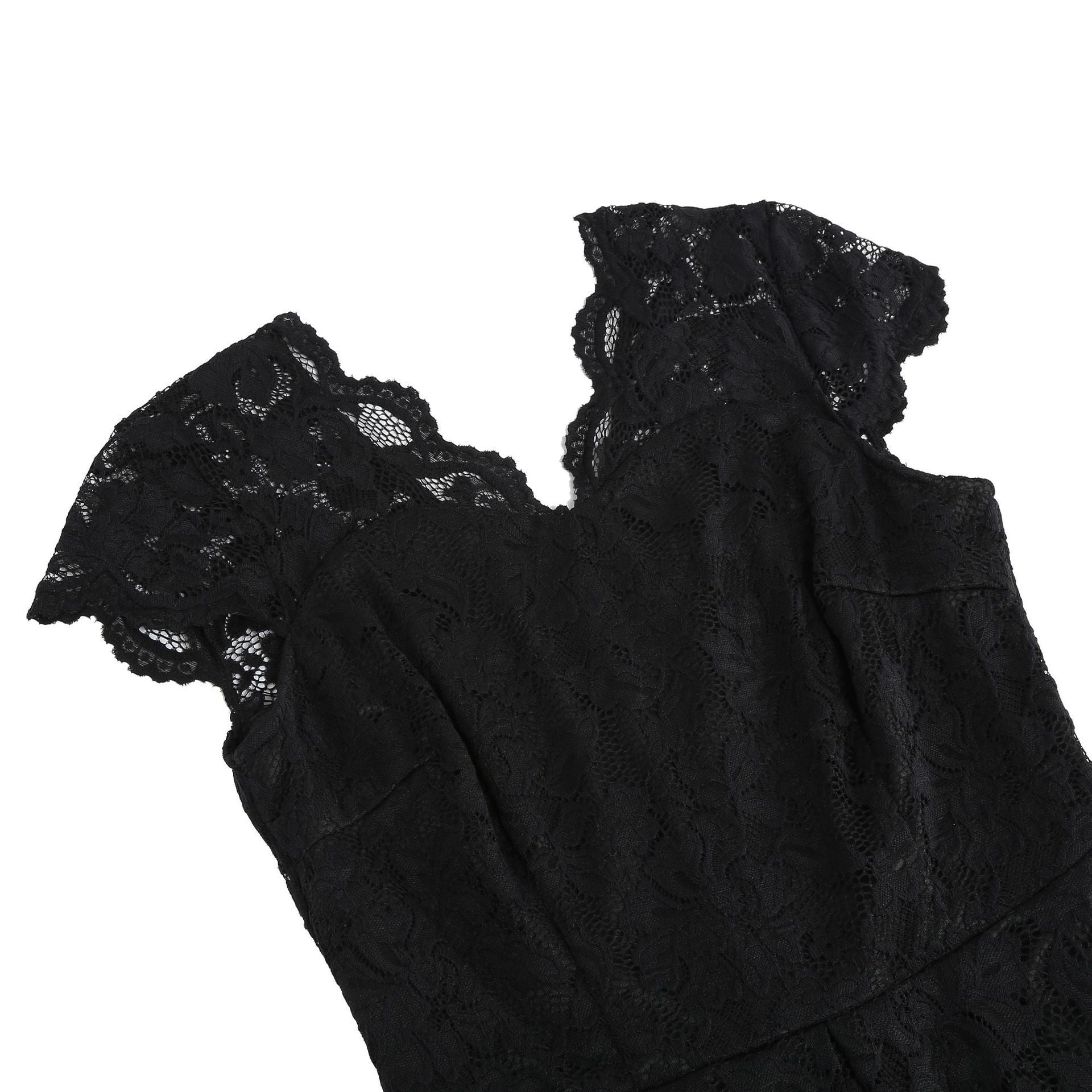 50s 60s Womens Vintage Party Dress V Neck Lace Pin Up Rockabilly Dress Black
