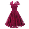 50s 60s Womens Vintage Party Dress V Neck Lace Pin Up Rockabilly Dress Red