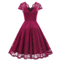 50s 60s Womens Vintage Party Dress V Neck Lace Pin Up Rockabilly Dress Red
