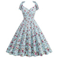 50s Girls Flower Girl Dress Shoulder Tie Sleeveless Floral Dress Blue