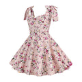 50s Girls Flower Girl Dress Shoulder Tie Sleeveless Floral Dress Pink